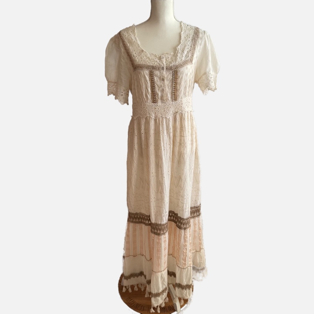 Magic Cream and Brown Maxi Dress